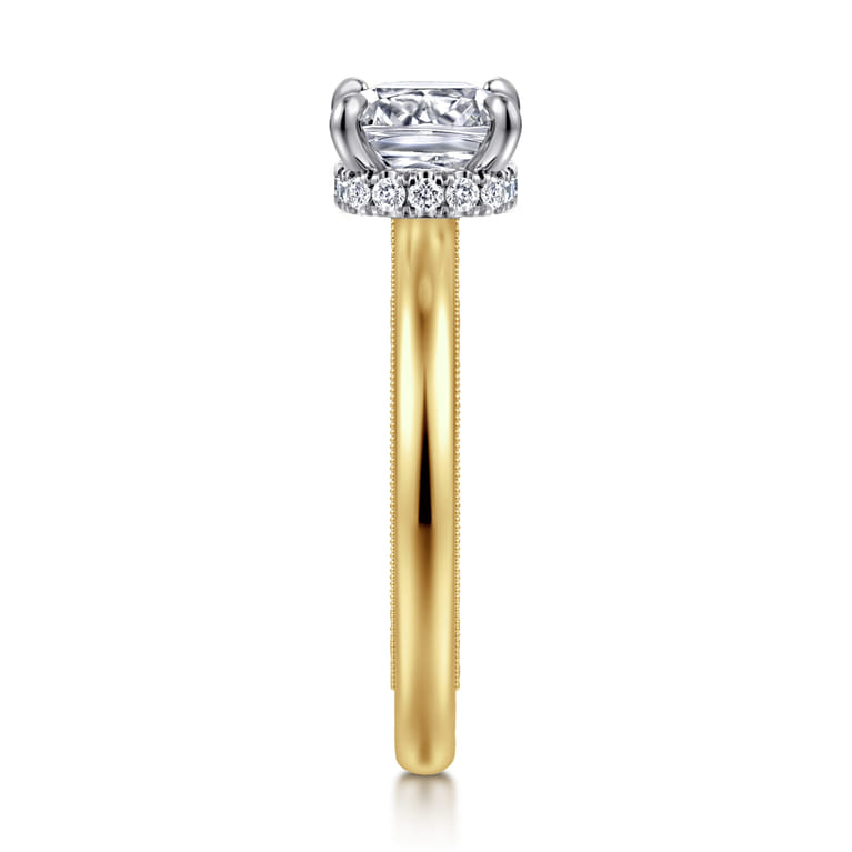 Sandi - 14K White-Yellow Gold East West Cushion Cut Diamond Engagement Ring - 0.1 ct - Shot 4