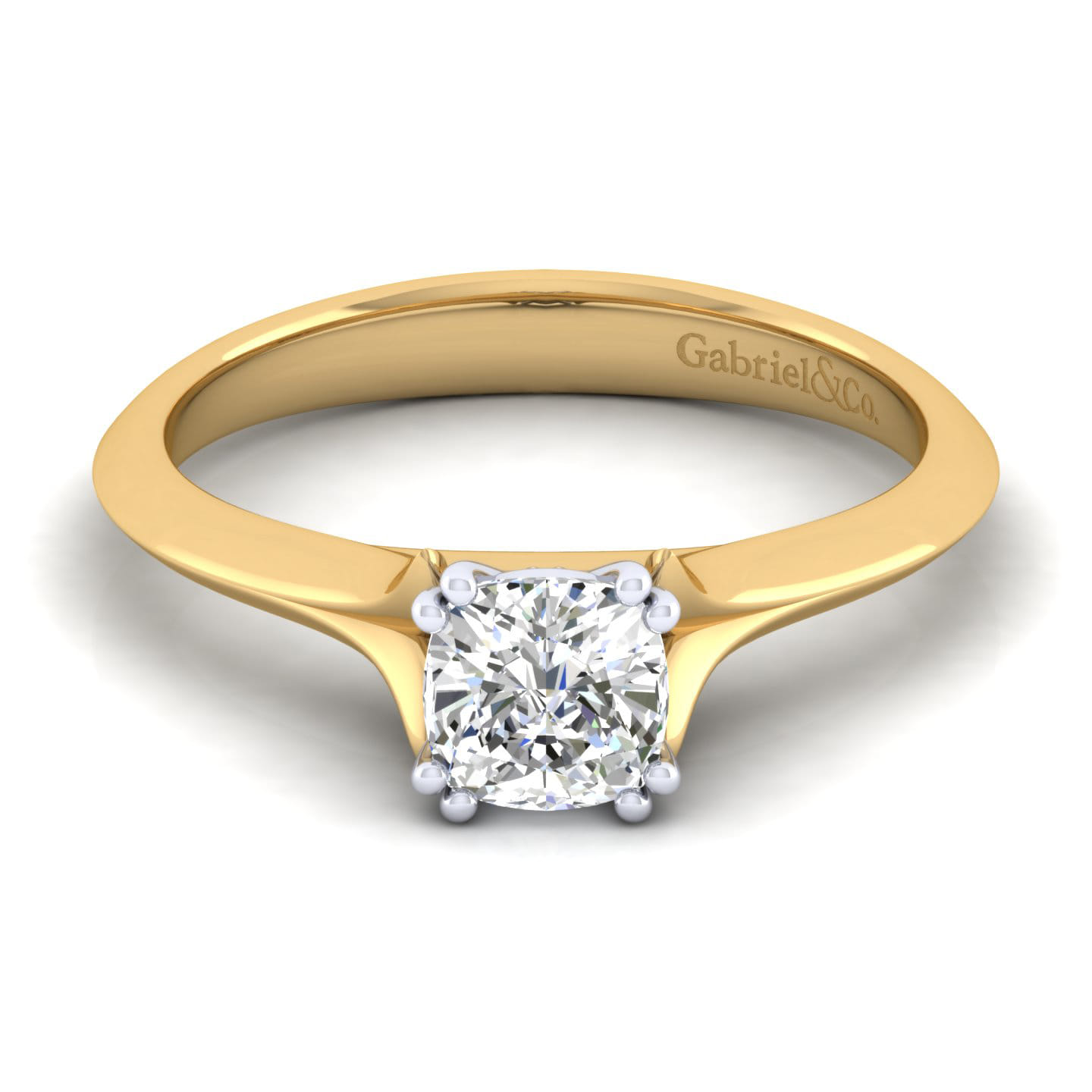 Ellis - 14K White-Yellow Gold Cushion Cut Diamond Engagement Ring - Shot 1