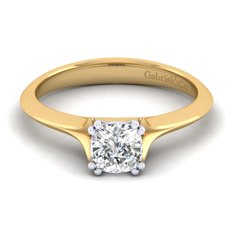 Ellis - 14K White-Yellow Gold Cushion Cut Diamond Engagement Ring - Shot 1