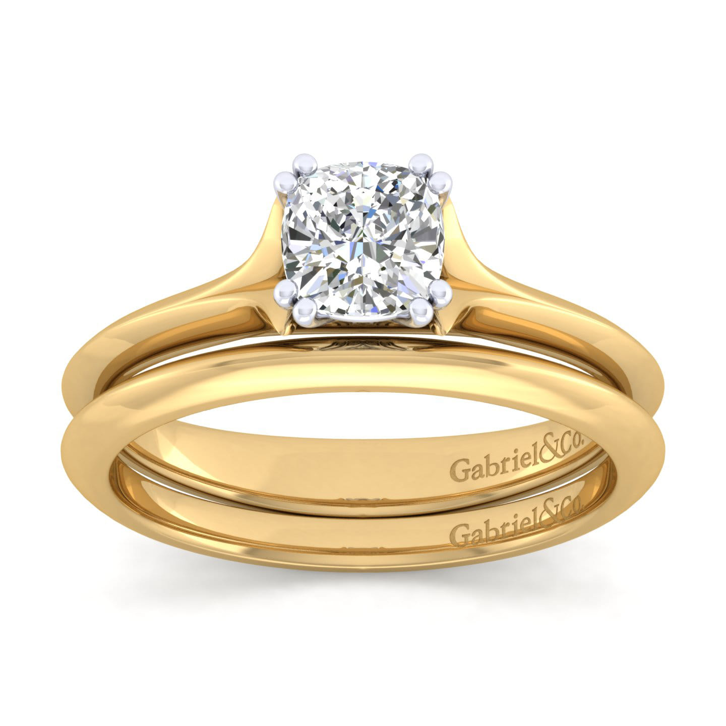 Ellis - 14K White-Yellow Gold Cushion Cut Diamond Engagement Ring - Shot 4