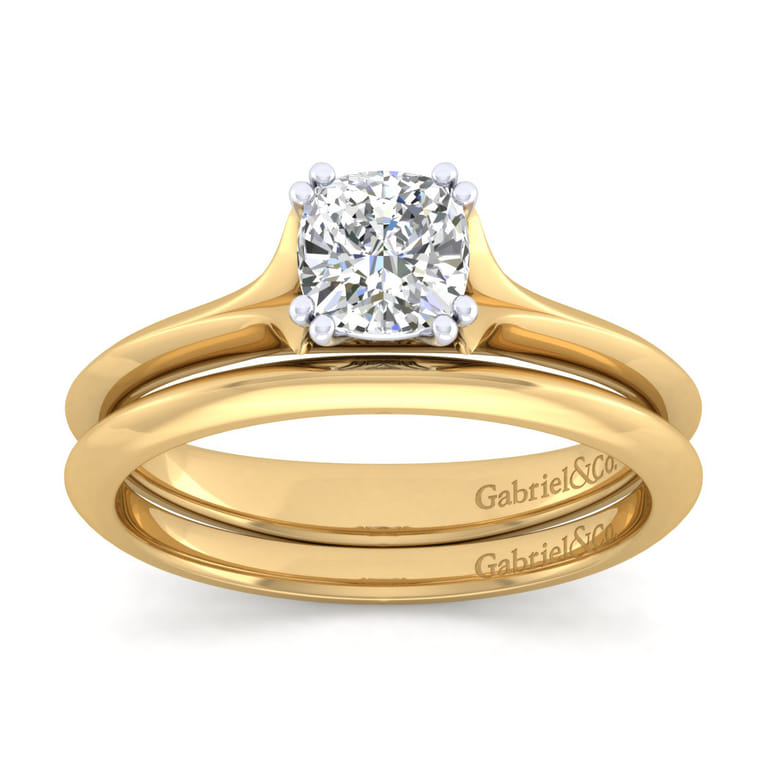 Ellis - 14K White-Yellow Gold Cushion Cut Diamond Engagement Ring - Shot 4