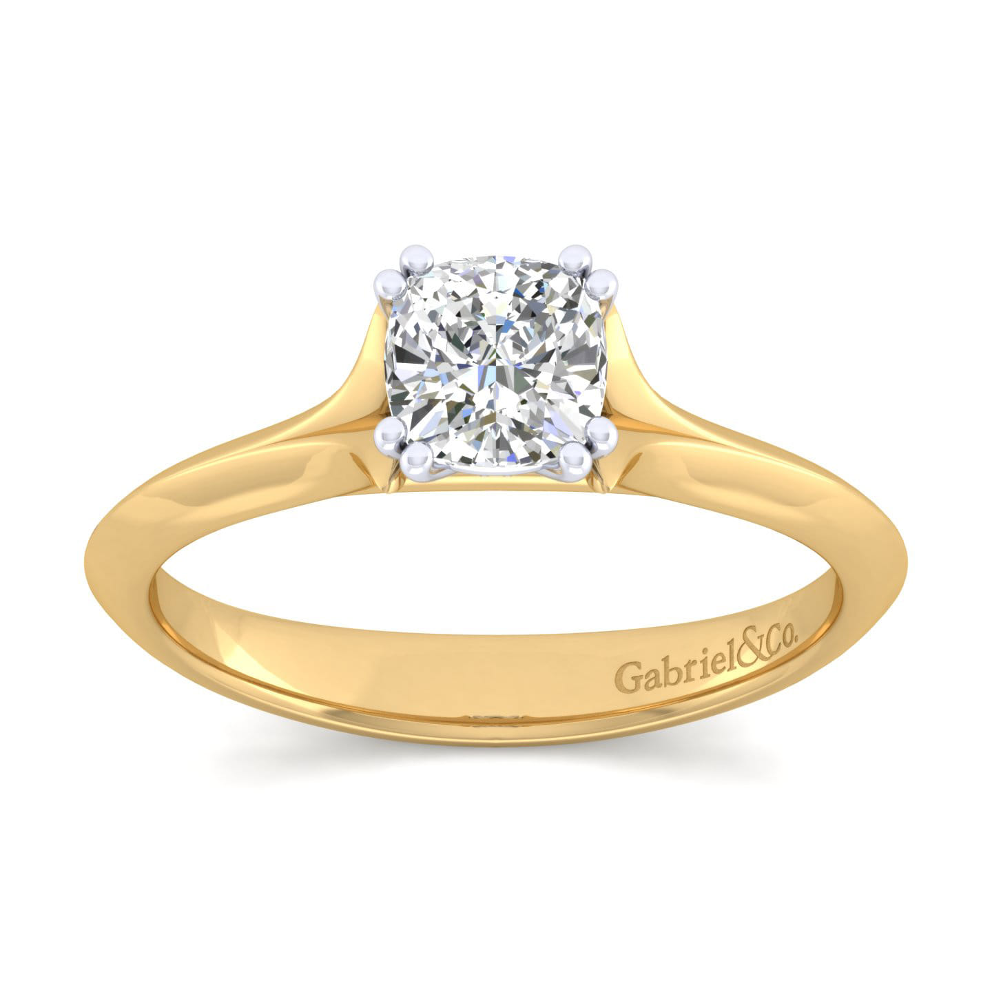 Ellis - 14K White-Yellow Gold Cushion Cut Diamond Engagement Ring - Shot 5