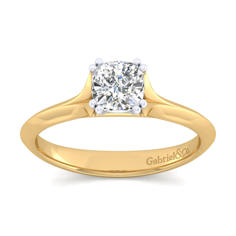 Ellis - 14K White-Yellow Gold Cushion Cut Diamond Engagement Ring - Shot 5