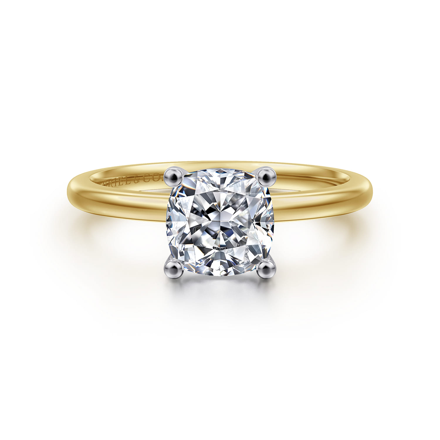 Evelina - 14K White-Yellow Gold Cushion Cut Solitaire Diamond Engagement Ring - Shot 1