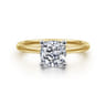 Evelina - 14K White-Yellow Gold Cushion Cut Solitaire Diamond Engagement Ring