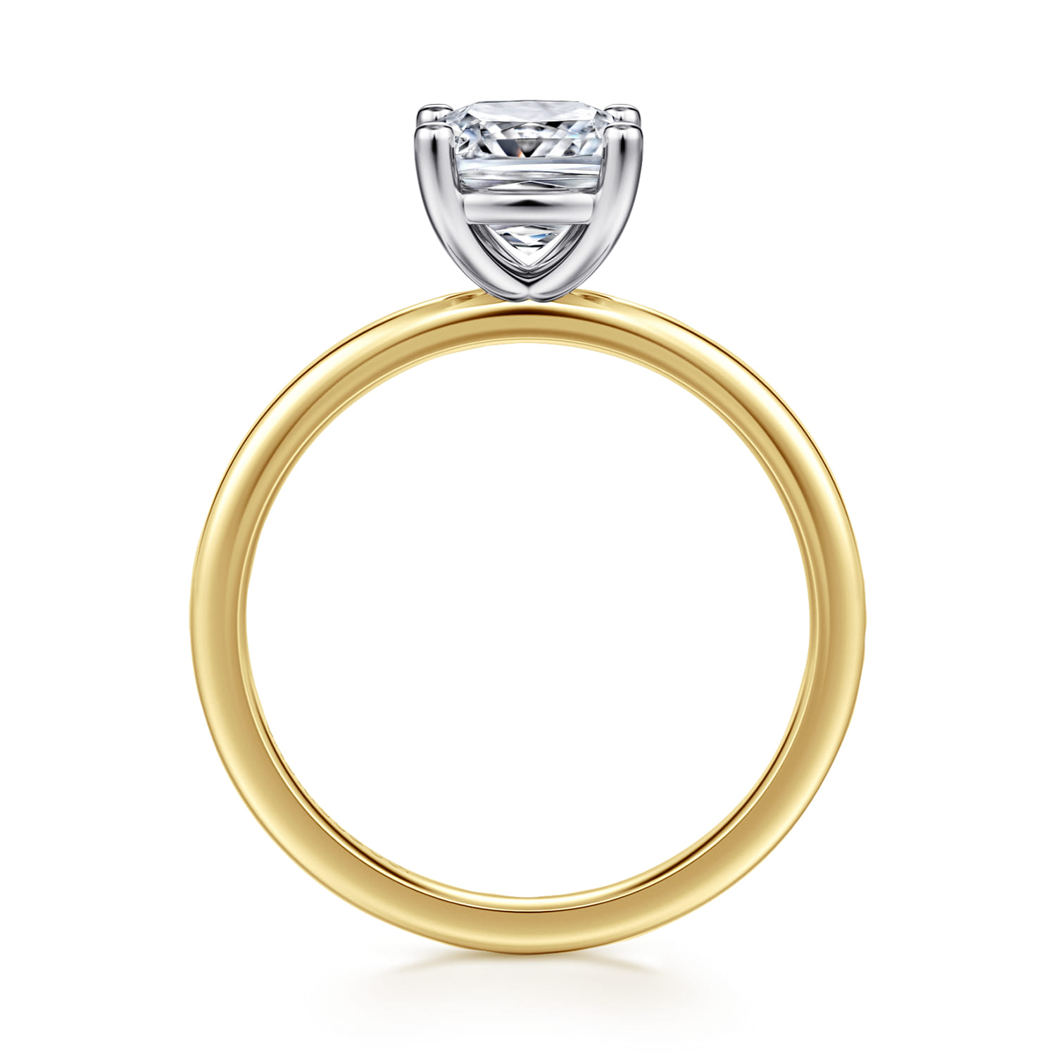 Evelina - 14K White-Yellow Gold Cushion Cut Solitaire Diamond Engagement Ring - Shot 2