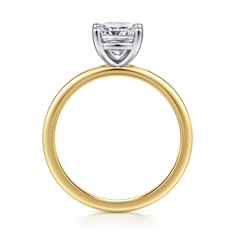 Evelina - 14K White-Yellow Gold Cushion Cut Solitaire Diamond Engagement Ring - Shot 2