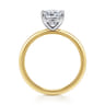Evelina - 14K White-Yellow Gold Cushion Cut Solitaire Diamond Engagement Ring