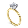 Evelina - 14K White-Yellow Gold Cushion Cut Solitaire Diamond Engagement Ring