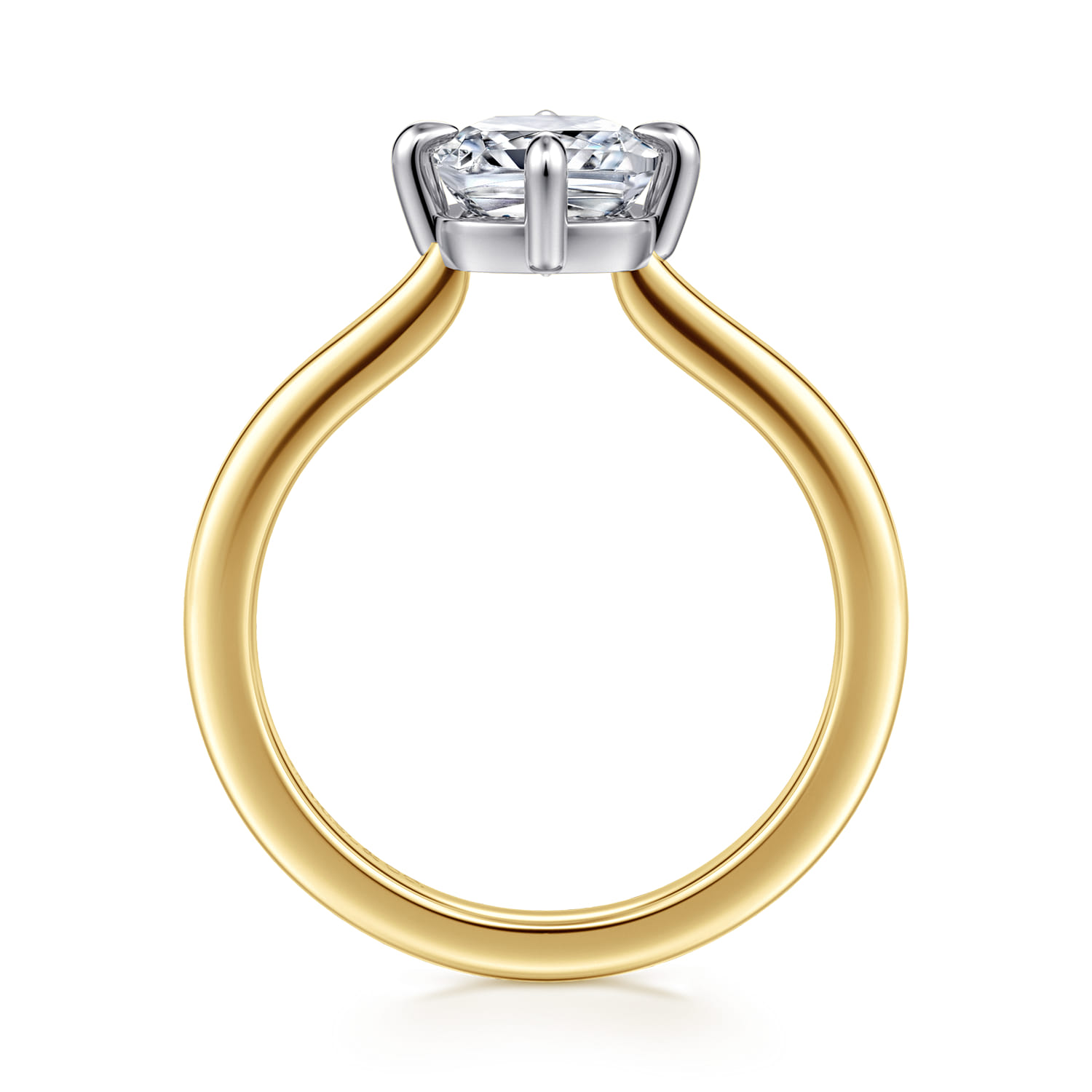 Lou - 14K White-Yellow Gold Cushion Cut Compass Prong Solitaire Diamond Engagement Ring - Shot 2