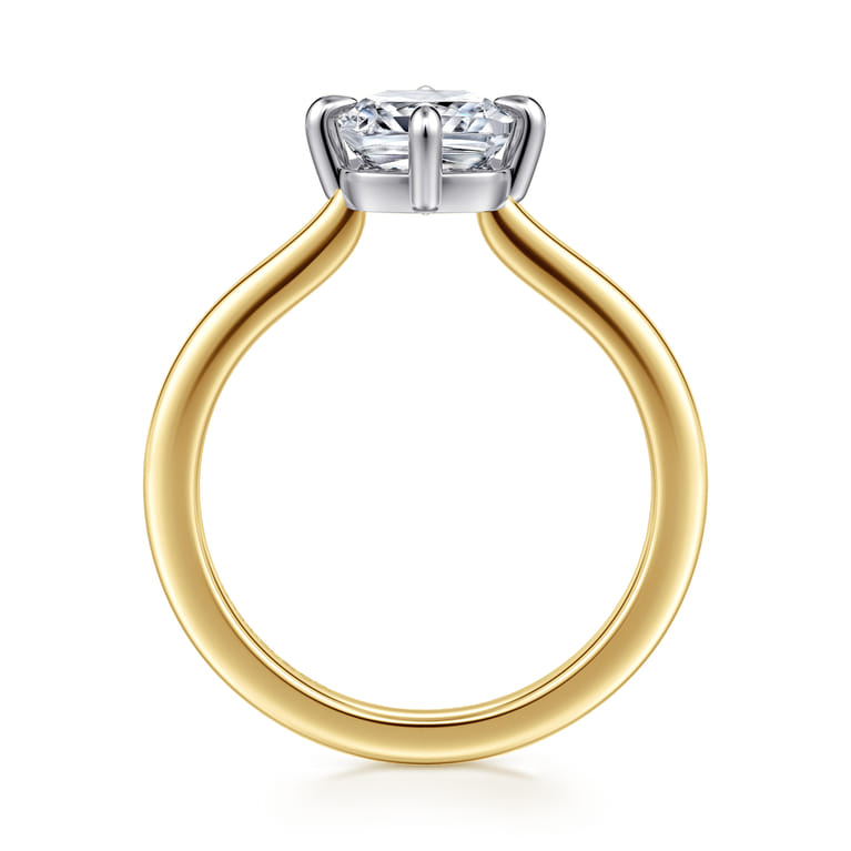 Lou - 14K White-Yellow Gold Cushion Cut Compass Prong Solitaire Diamond Engagement Ring - Shot 2