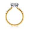 Lou - 14K White-Yellow Gold Cushion Cut Compass Prong Solitaire Diamond Engagement Ring