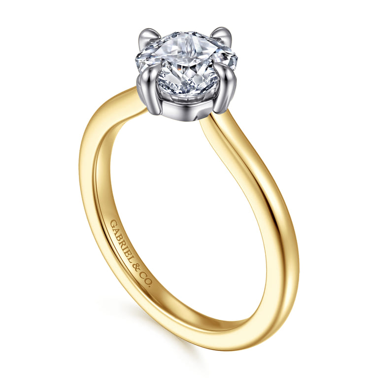 Lou - 14K White-Yellow Gold Cushion Cut Compass Prong Solitaire Diamond Engagement Ring - Shot 3