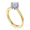 Lou - 14K White-Yellow Gold Cushion Cut Compass Prong Solitaire Diamond Engagement Ring