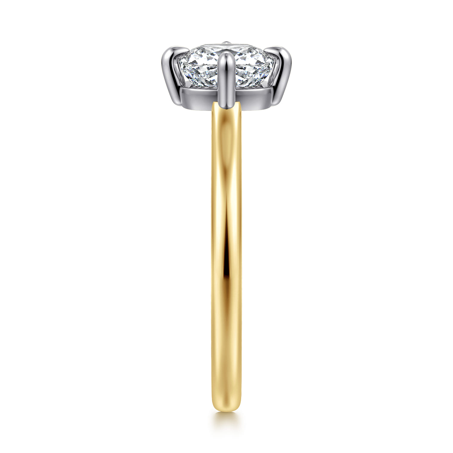 Lou - 14K White-Yellow Gold Cushion Cut Compass Prong Solitaire Diamond Engagement Ring - Shot 4