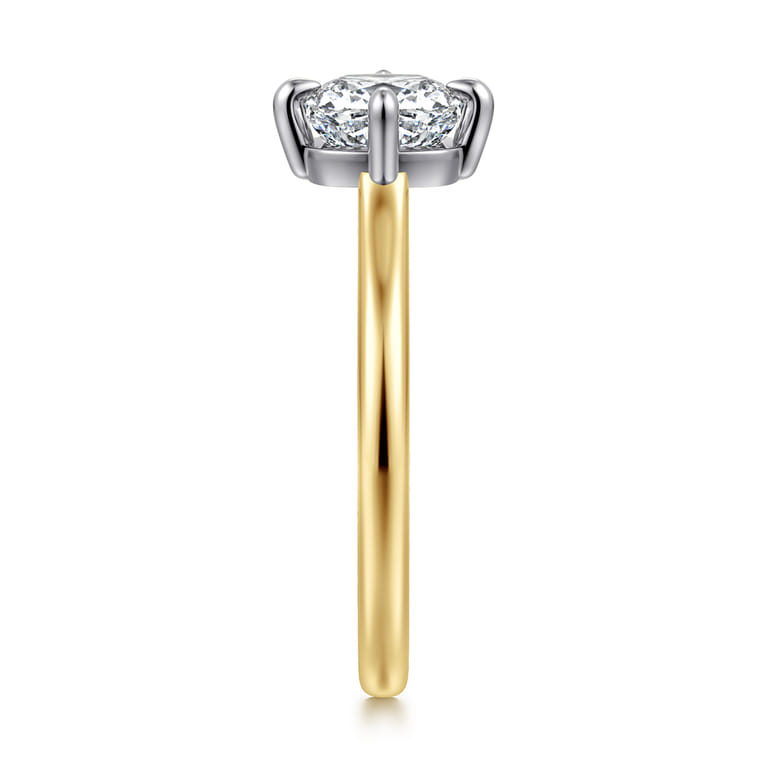 Lou - 14K White-Yellow Gold Cushion Cut Compass Prong Solitaire Diamond Engagement Ring - Shot 4