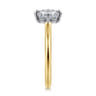 Lou - 14K White-Yellow Gold Cushion Cut Compass Prong Solitaire Diamond Engagement Ring