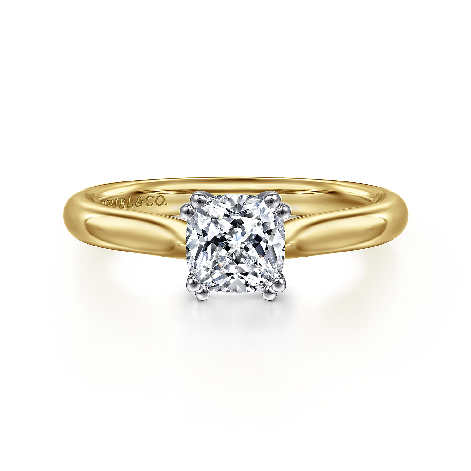 Lauren - 14K White-Yellow Gold Cushion Cut Diamond Engagement Ring - Shot 1
