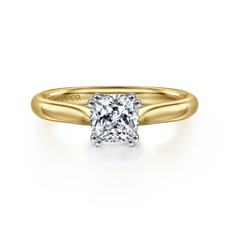 Lauren - 14K White-Yellow Gold Cushion Cut Diamond Engagement Ring - Shot 1