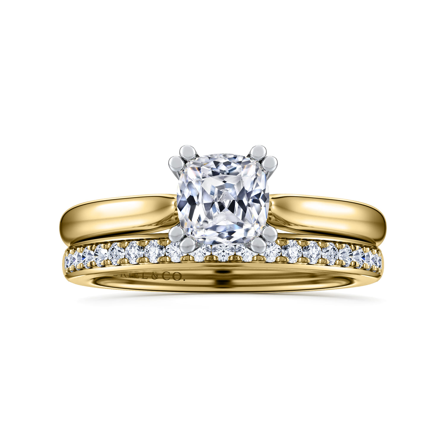 Lauren - 14K White-Yellow Gold Cushion Cut Diamond Engagement Ring - Shot 4