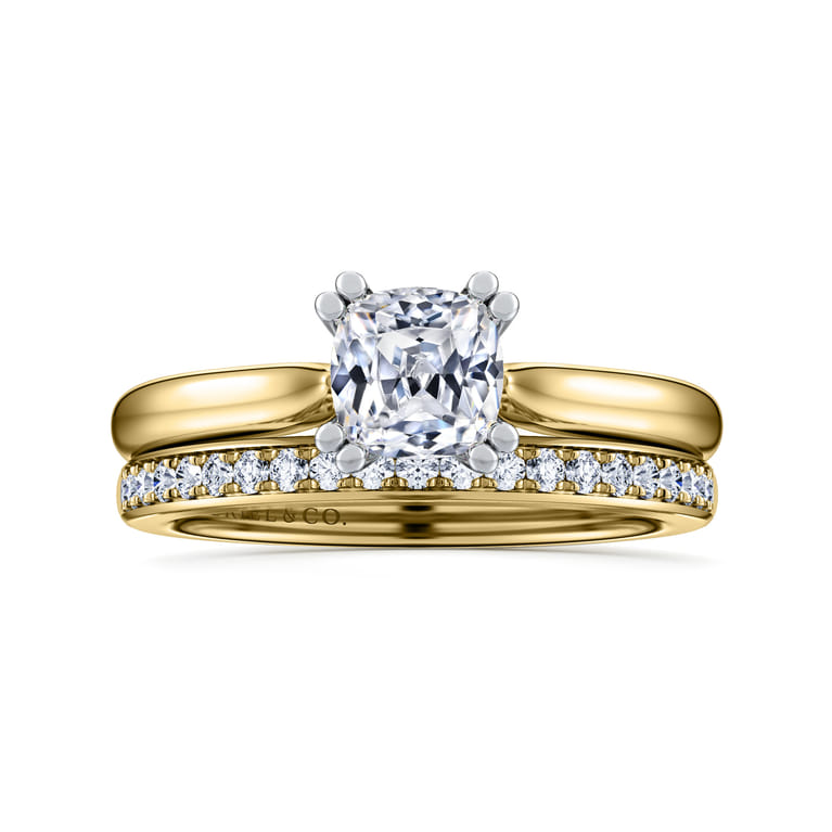 Lauren - 14K White-Yellow Gold Cushion Cut Diamond Engagement Ring - Shot 4