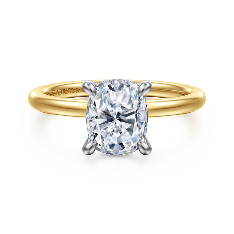 Cari - 14K White-Yellow Gold Elongated Cushion Diamond Engagement Ring - 0.05 ct - Shot 1