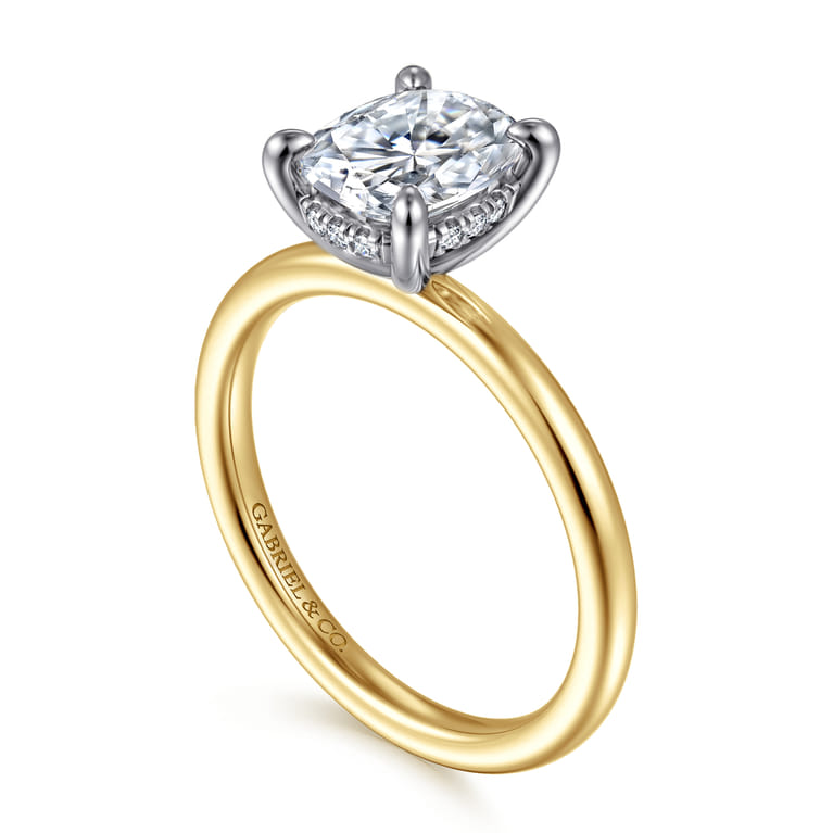Cari - 14K White-Yellow Gold Elongated Cushion Diamond Engagement Ring - 0.05 ct - Shot 3