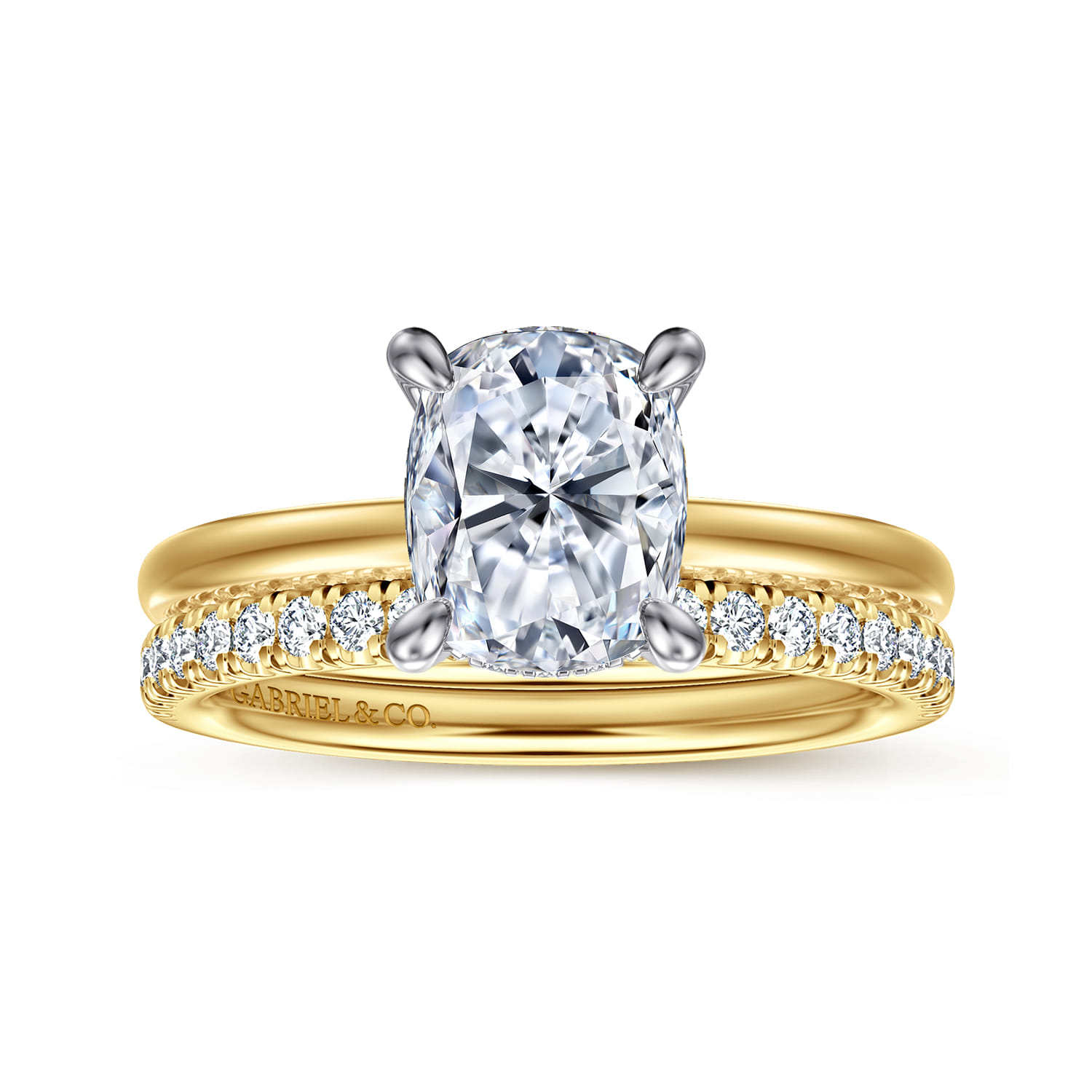 Cari - 14K White-Yellow Gold Elongated Cushion Diamond Engagement Ring - 0.05 ct - Shot 4