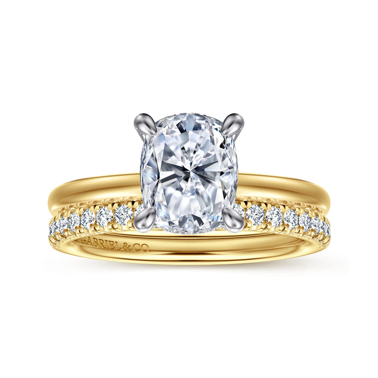 Cari - 14K White-Yellow Gold Elongated Cushion Diamond Engagement Ring - 0.05 ct - Shot 4