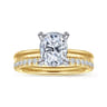 Cari - 14K White-Yellow Gold Elongated Cushion Diamond Engagement Ring - 0.05 ct