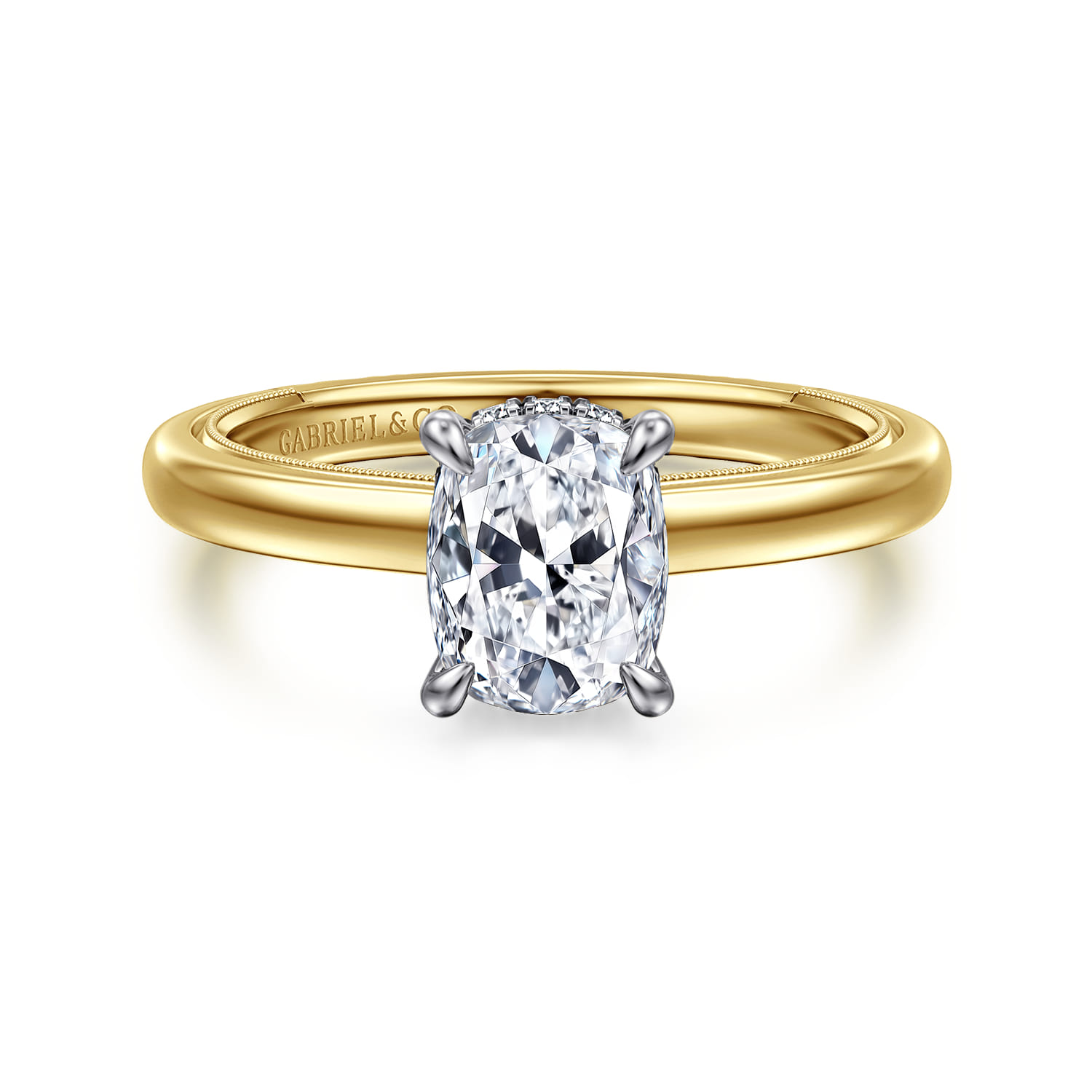 Sandi - 14K White-Yellow Gold Elongated Cushion Diamond Engagement Ring - 0.1 ct - Shot 1