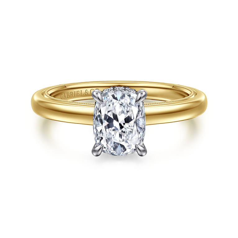 Sandi - 14K White-Yellow Gold Elongated Cushion Diamond Engagement Ring - 0.1 ct - Shot 1