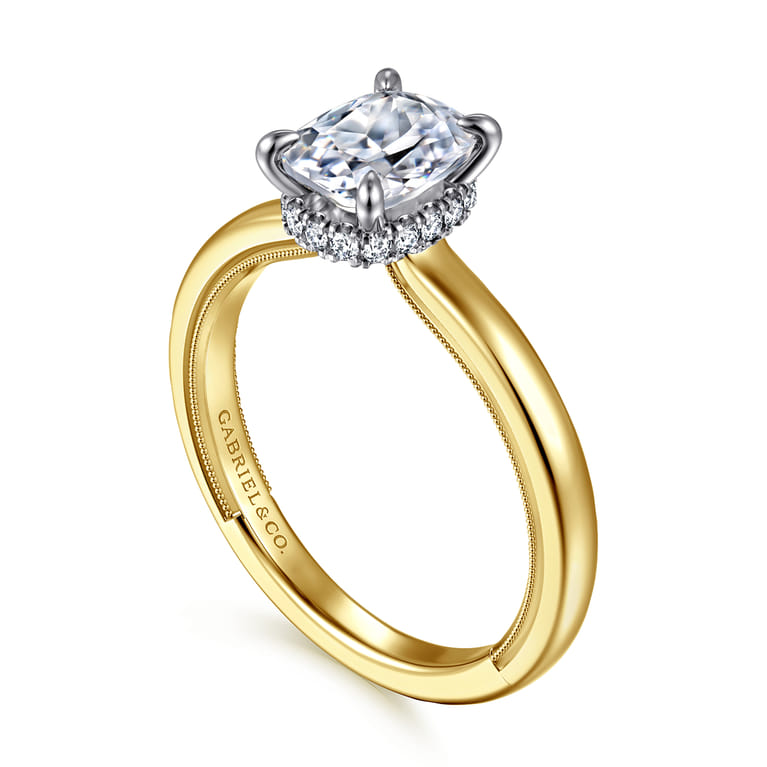 Sandi - 14K White-Yellow Gold Elongated Cushion Diamond Engagement Ring - 0.1 ct - Shot 3