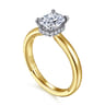 Sandi - 14K White-Yellow Gold Elongated Cushion Diamond Engagement Ring - 0.1 ct
