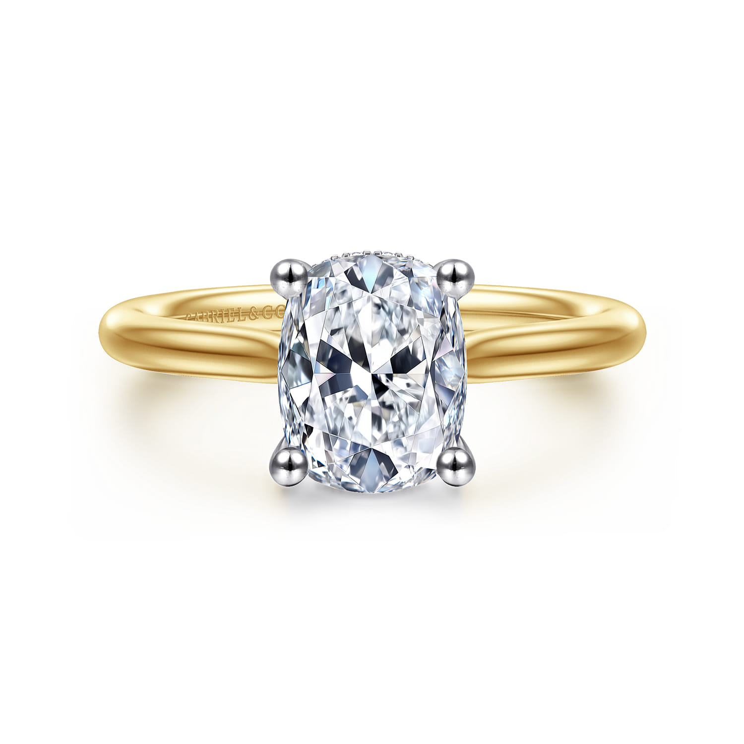 Azucena - 14K White-Yellow Gold Elongated Cushion Solitaire Diamond Engagement Ring - 0.06 ct - Shot 1