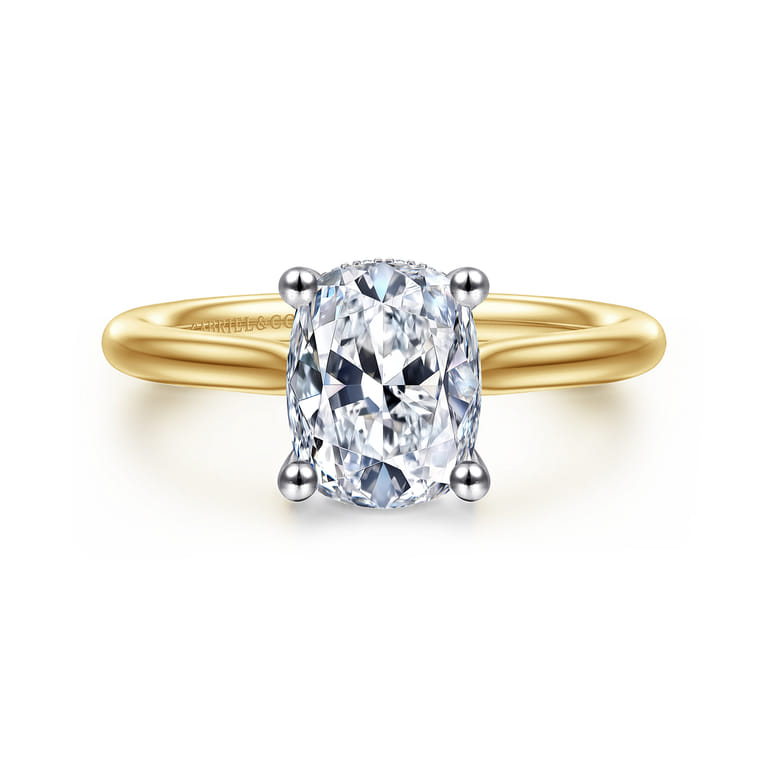 Azucena - 14K White-Yellow Gold Elongated Cushion Solitaire Diamond Engagement Ring - 0.06 ct - Shot 1