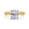 Azucena - 14K White-Yellow Gold Elongated Cushion Solitaire Diamond Engagement Ring - 0.06 ct