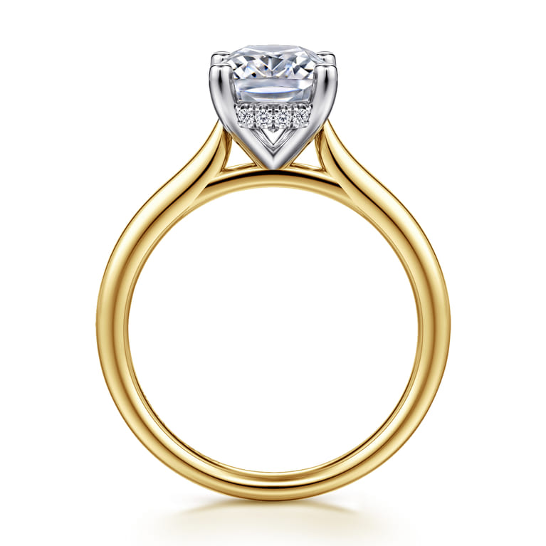 Azucena - 14K White-Yellow Gold Elongated Cushion Solitaire Diamond Engagement Ring - 0.06 ct - Shot 2