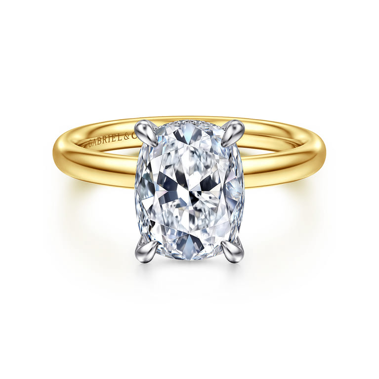 Peace - 14K Yellow-White Gold Elongated Cushion Diamond Engagement Ring - 0.08 ct - Shot 1
