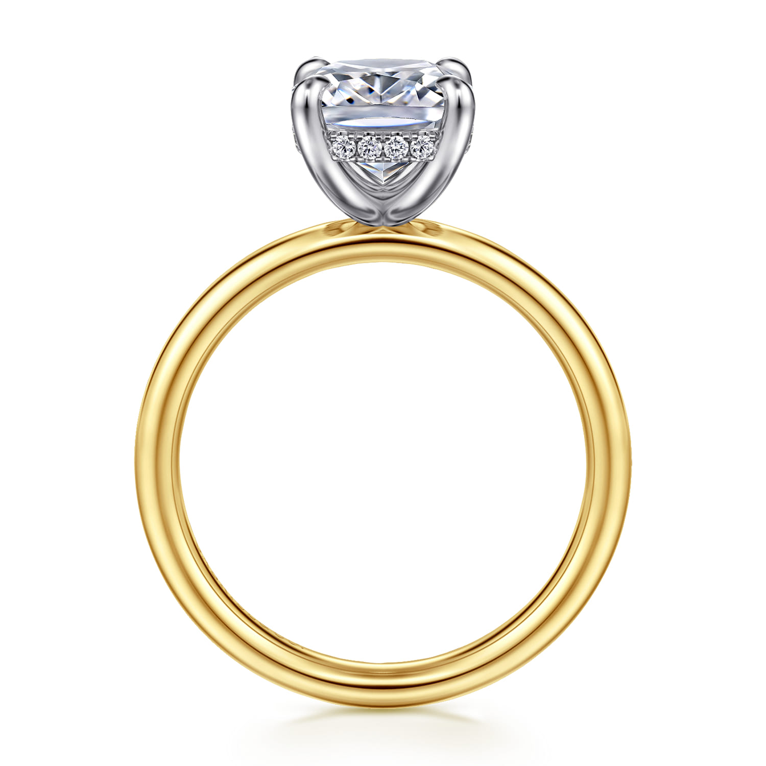 Peace - 14K Yellow-White Gold Elongated Cushion Diamond Engagement Ring - 0.08 ct - Shot 2