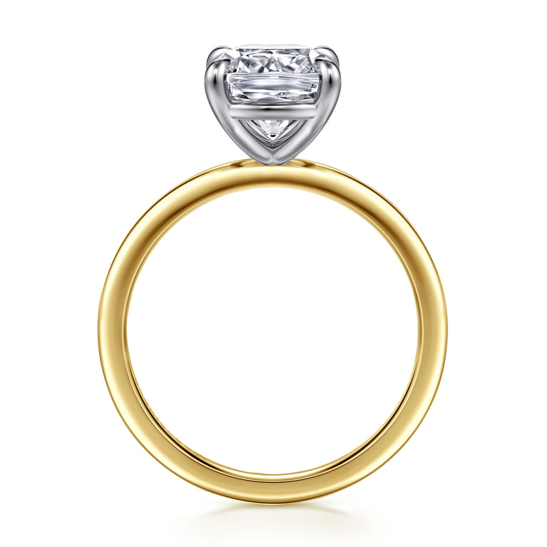 Evelina - 14K White-Yellow Gold Elongated Cushion Solitaire Diamond Engagement Ring - Shot 2