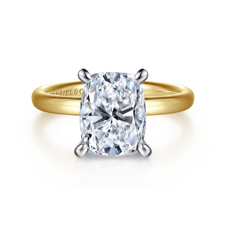 Unite - 14K White-Yellow Gold Elongated Cushion Solitaire Diamond Engagement Ring - Shot 1