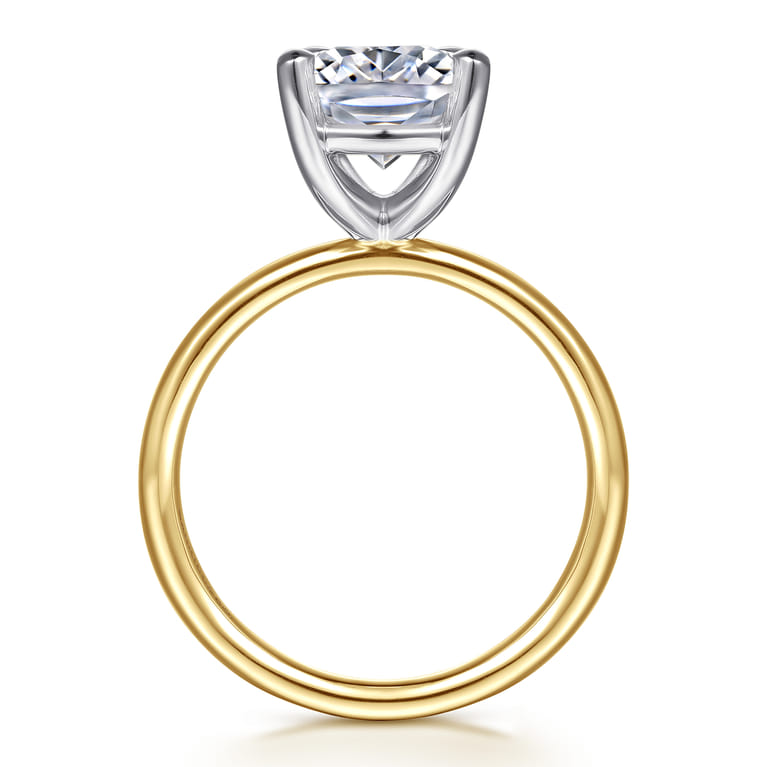 Unite - 14K White-Yellow Gold Elongated Cushion Solitaire Diamond Engagement Ring - Shot 2