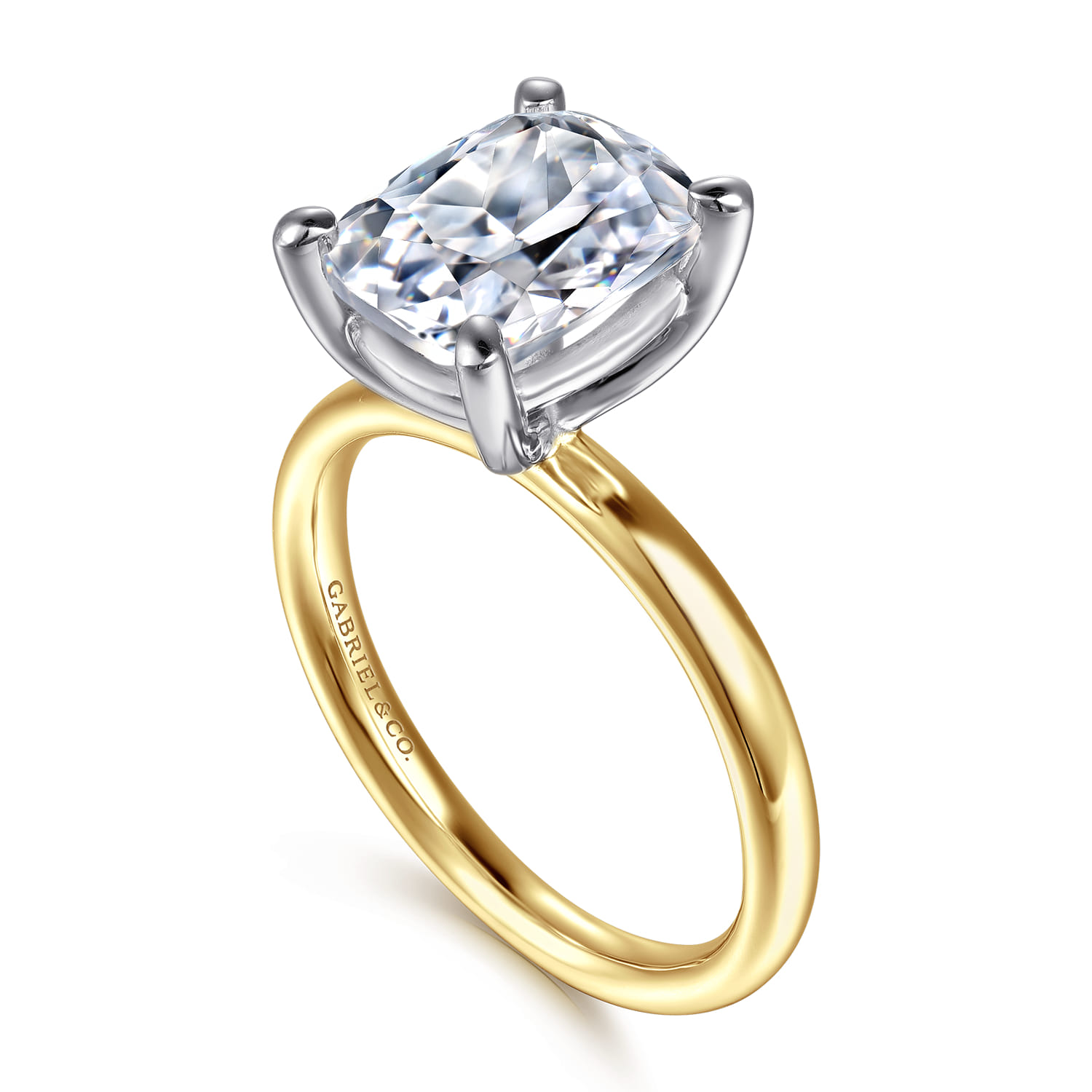 Unite - 14K White-Yellow Gold Elongated Cushion Solitaire Diamond Engagement Ring - Shot 3