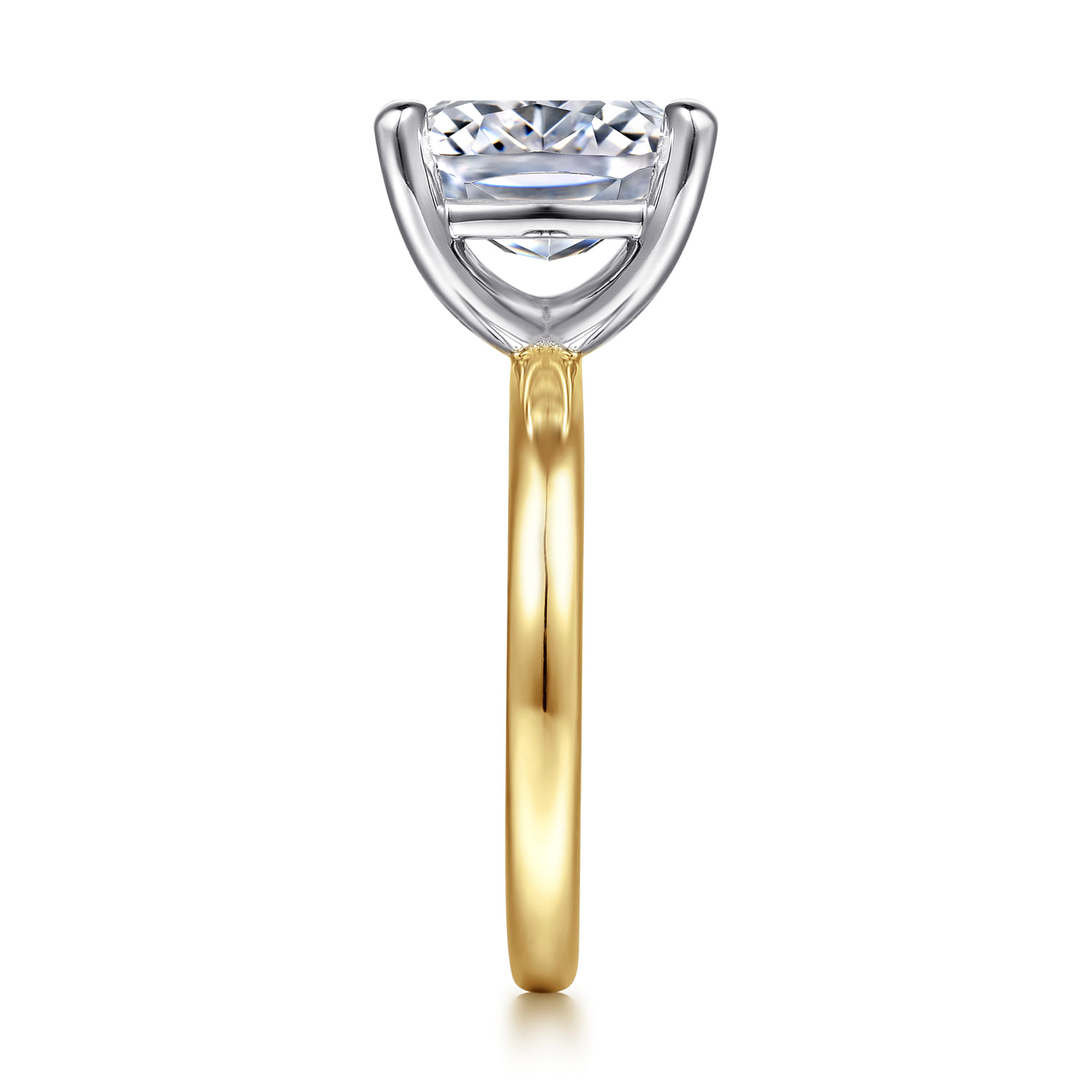 Unite - 14K White-Yellow Gold Elongated Cushion Solitaire Diamond Engagement Ring - Shot 4