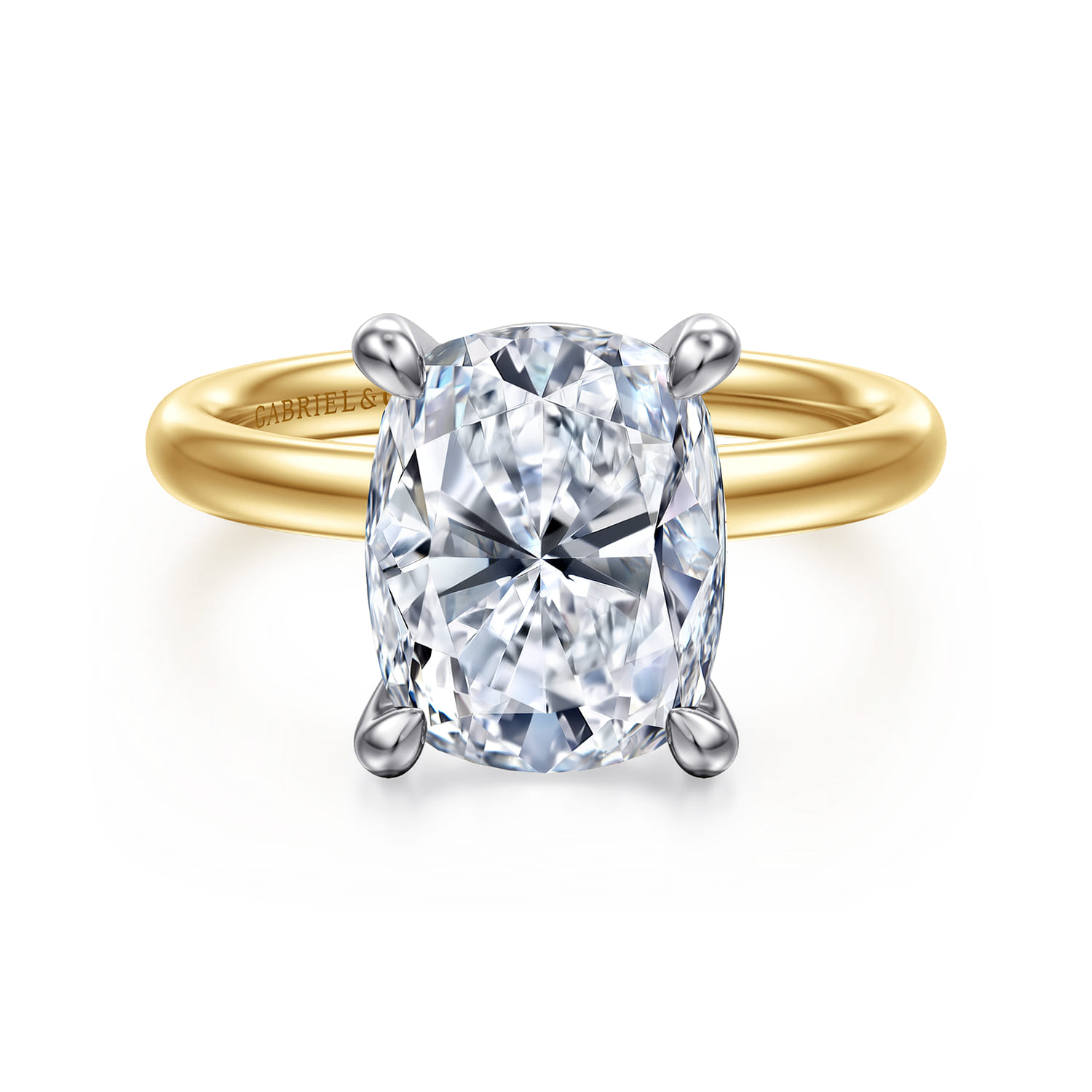 14K White-Yellow Gold Elongated Cushion Solitaire Diamond Engagement Ring - Shot 1