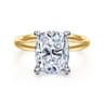14K White-Yellow Gold Elongated Cushion Solitaire Diamond Engagement Ring