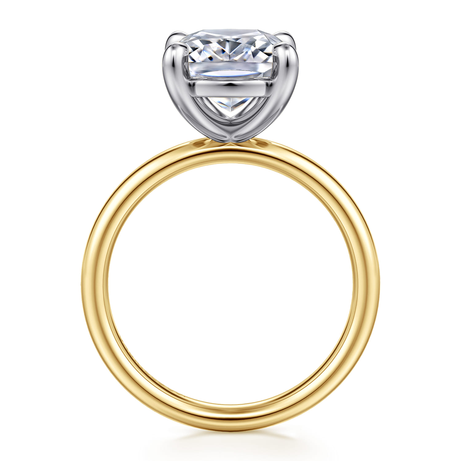 14K White-Yellow Gold Elongated Cushion Solitaire Diamond Engagement Ring - Shot 2