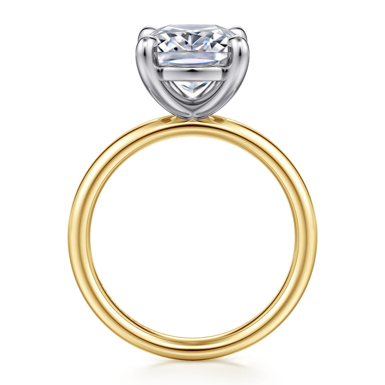 14K White-Yellow Gold Elongated Cushion Solitaire Diamond Engagement Ring - Shot 2