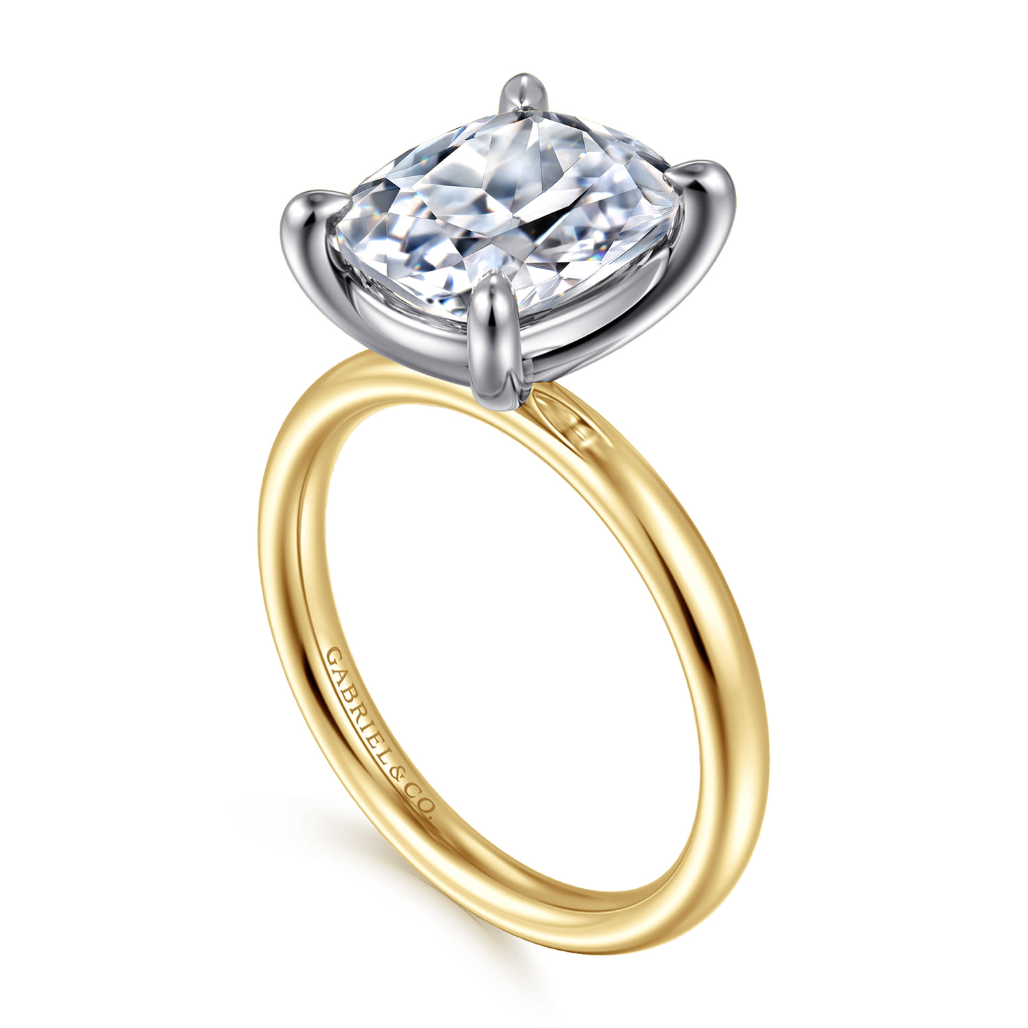 14K White-Yellow Gold Elongated Cushion Solitaire Diamond Engagement Ring - Shot 3